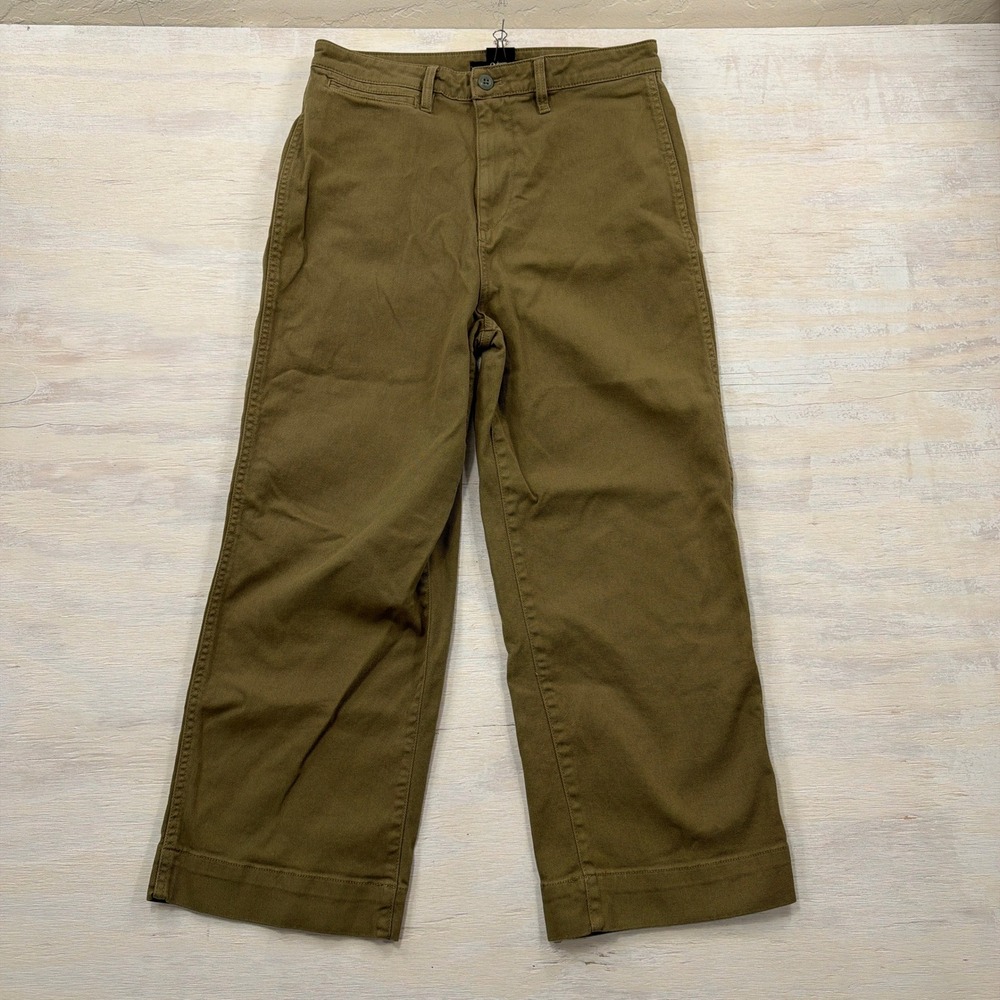 Quince Pants Wide Leg Chino 29 Organic Cotton Cropped Olive Green Womens